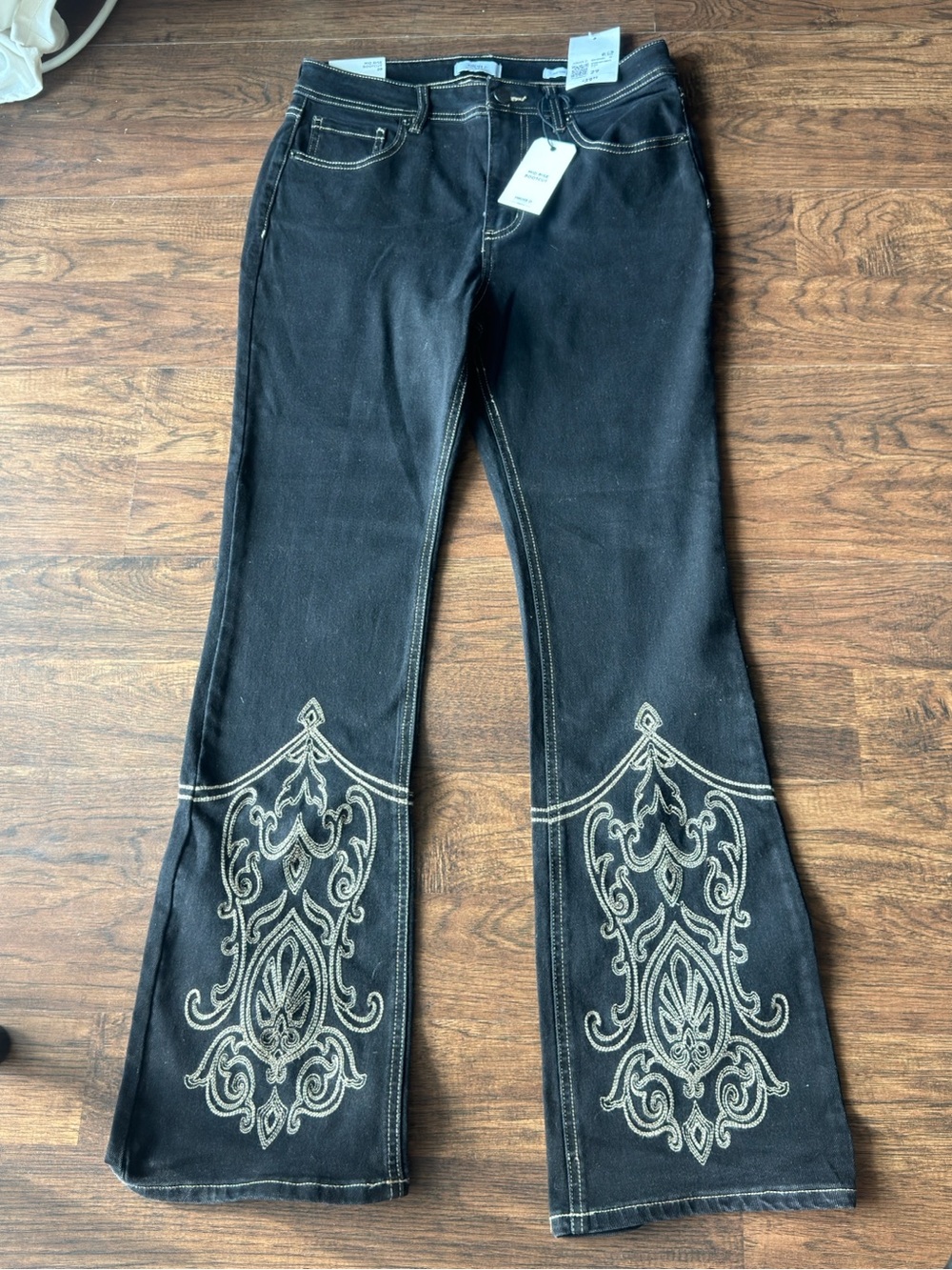 Forever 21 Black Flare Jeans with Light Contrast Embroidery